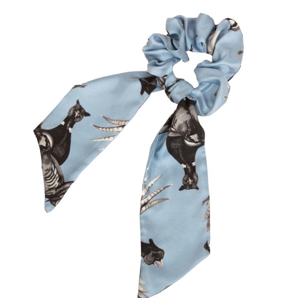 Clare Haggas Pale Blue Turf War Monochrome Medium Tail Silk Scrunchie - Image 2