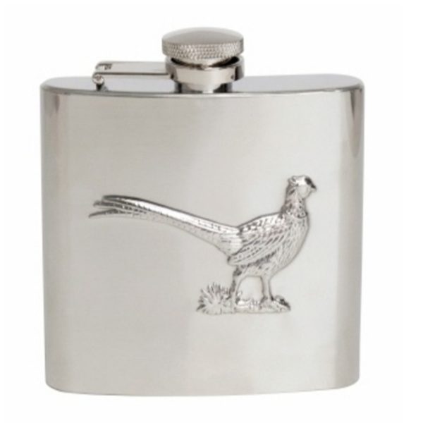 Stainless steel pheasant hip flask